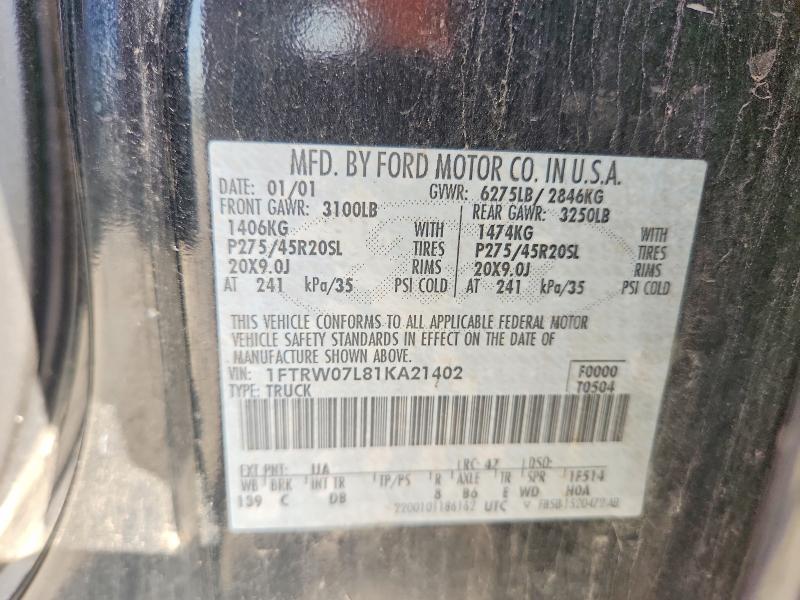 Продаж на аукціоні авто 2001 Ford F150, vin: 1FTRW07L81KA21402, номер лоту: 69336676