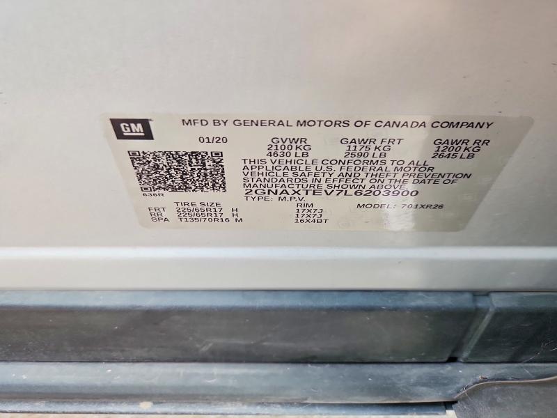 67466446 :رقم المزاد ، 2GNAXTEV7L6203900 vin ، 2020 Chevrolet Equinox مزاد بيع