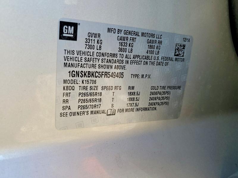 Продаж на аукціоні авто 2015 Chevrolet Tahoe, vin: 1GNSKBKC5FR549405        , номер лоту: 68696326