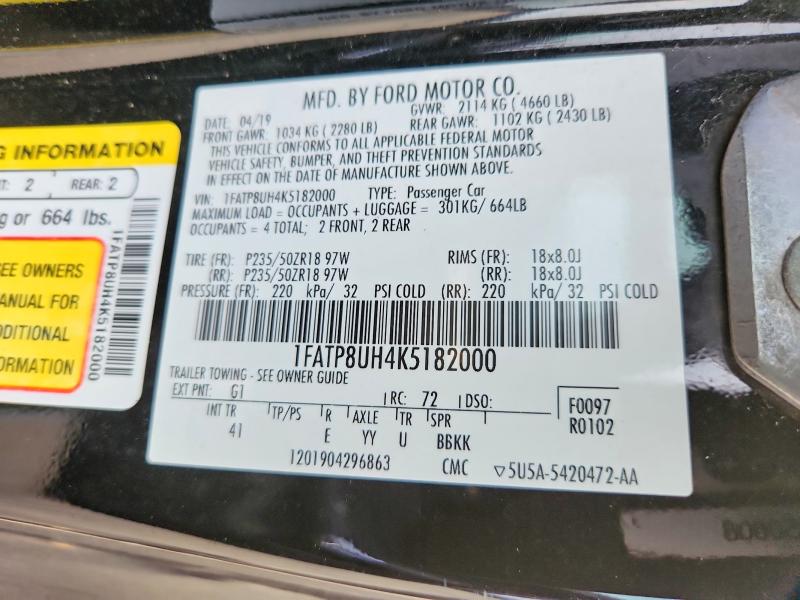 Продаж на аукціоні авто 2019 Ford Mustang, vin: 1FATP8UH4K5182000, номер лоту: 67327406