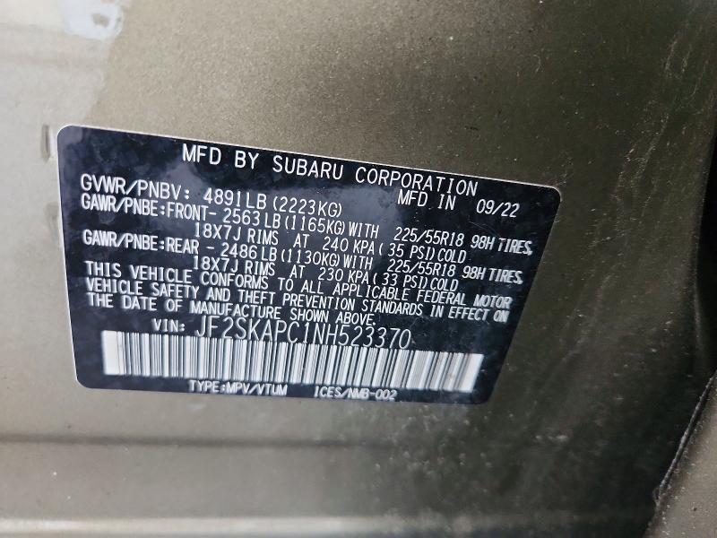 Aukcja sprzedaży 2022 Subaru Forester, vin: JF2SKAPC1NH523370, numer aukcji: 67494666