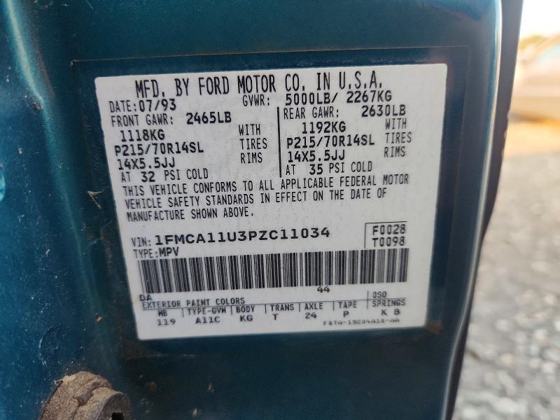 1993 Ford Aerostar მანქანა იყიდება აუქციონზე, vin: 1FMCA11U3PZC11034, აუქციონის ნომერი: 68924066