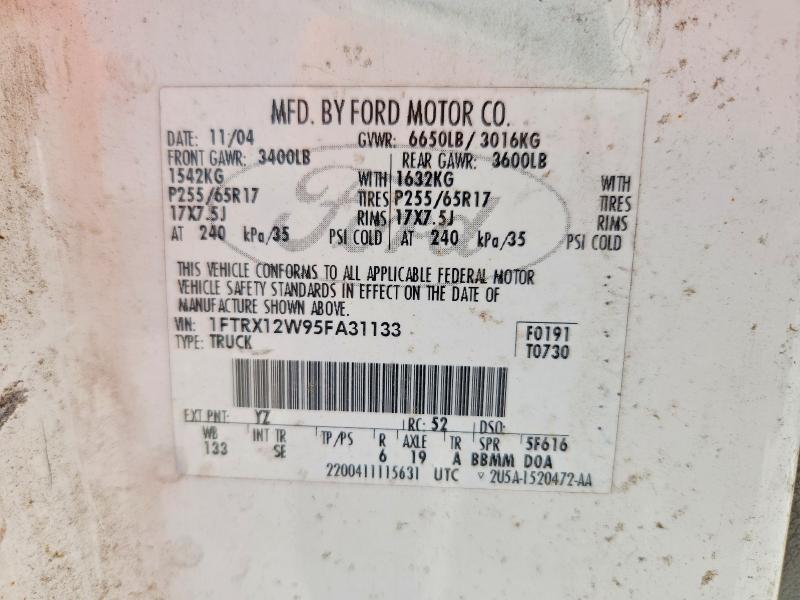 2005 Ford F150 მანქანა იყიდება აუქციონზე, vin: 1FTRX12W95FA31133, აუქციონის ნომერი: 65344936