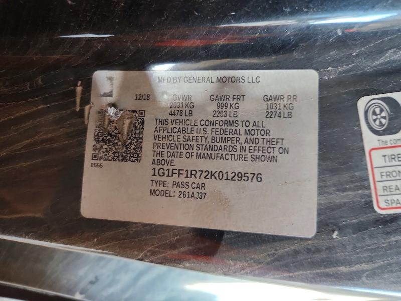 68423226 :رقم المزاد ، 1G1FF1R72K0129576 vin ، 2019 Chevrolet Camaro مزاد بيع