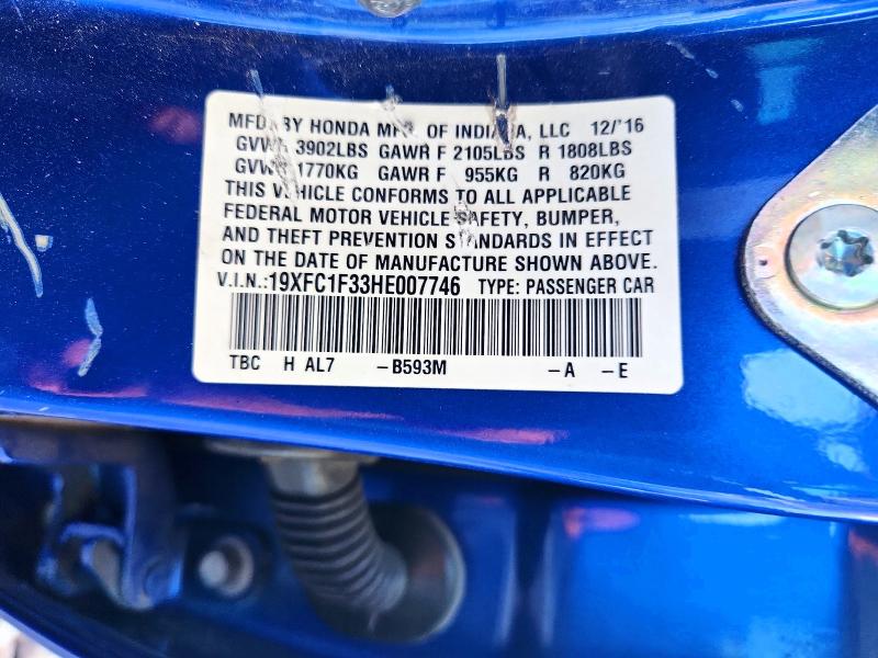 67937776 :رقم المزاد ، 19XFC1F33HE007746 vin ، 2017 Honda Civic مزاد بيع