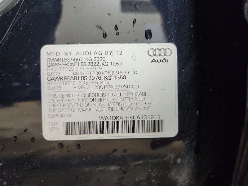 2012 Audi Q5 მანქანა იყიდება აუქციონზე, vin: WA1DKAFP5CA131911, აუქციონის ნომერი: 68608946
