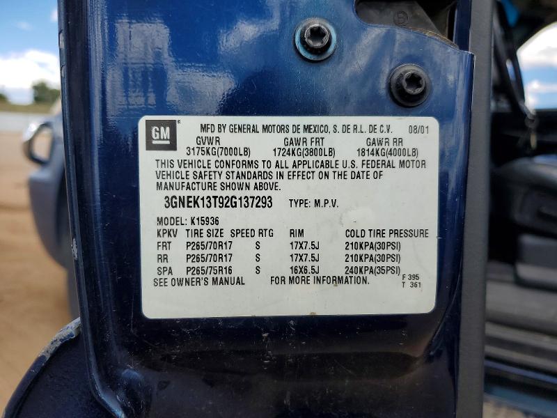 2002 Chevrolet Avalanche მანქანა იყიდება აუქციონზე, vin: 3GNEK13T92G137293, აუქციონის ნომერი: 67515986
