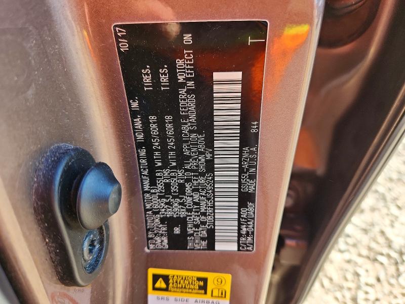 69598506 :رقم المزاد ، 5TDBZRFH5JS495245 vin ، 2018 Toyota Highlander مزاد بيع
