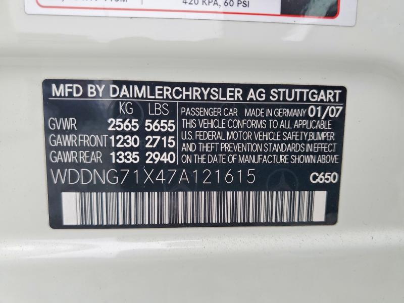 68595076 :رقم المزاد ، WDDNG71X47A121615 vin ، 2007 Mercedes-benz S مزاد بيع