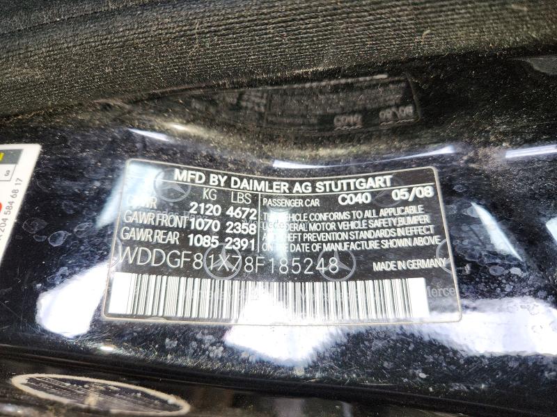 2008 Mercedes-benz C მანქანა იყიდება აუქციონზე, vin: WDDGF81X78F185248, აუქციონის ნომერი: 68674346