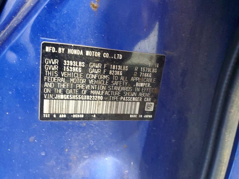 Aukcja sprzedaży 2016 Honda Fit, vin: JHMGK5H55GX023280, numer aukcji: 70365886