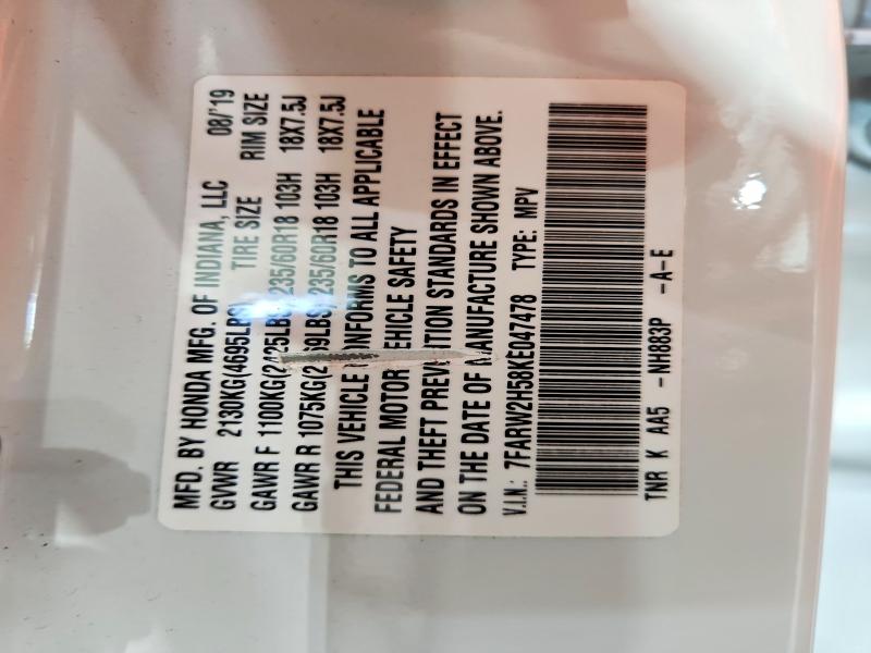 68380406 :رقم المزاد ، 7FARW2H58KE047478 vin ، 2019 Honda Cr-v مزاد بيع