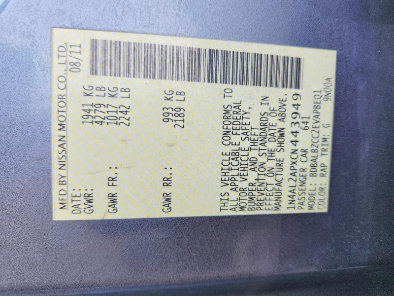 70243686 :رقم المزاد ، 1N4AL2APXCN443949 vin ، 2012 Nissan Altima مزاد بيع