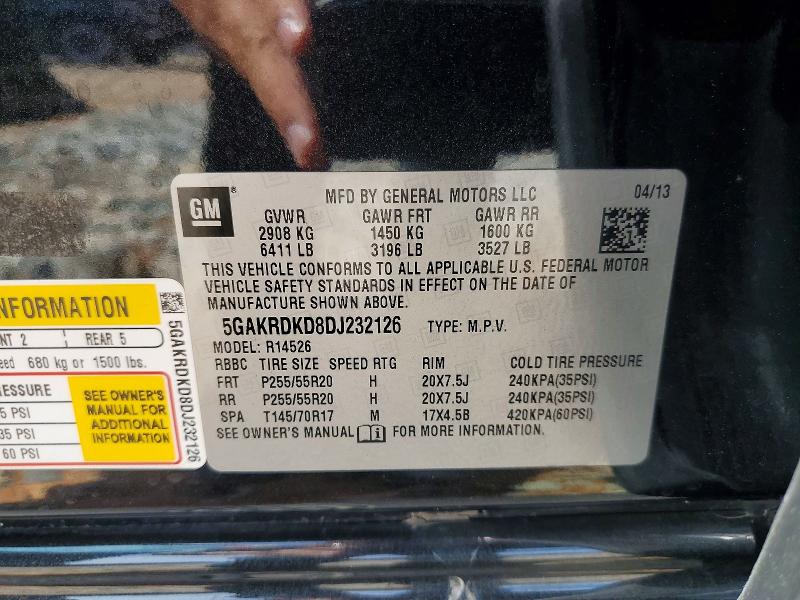 Aukcja sprzedaży 2013 Buick Enclave, vin: 5GAKRDKD8DJ232126, numer aukcji: 68099396