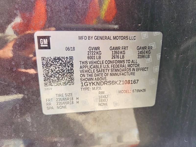 68978006 :رقم المزاد ، 1GYKNDRS6KZ108167 vin ، 2019 Cadillac Xt5 مزاد بيع