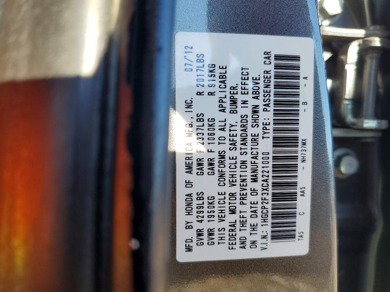 Aukcja sprzedaży 2012 Honda Accord, vin: 1HGCP2F3XCA221000, numer aukcji: 70599466