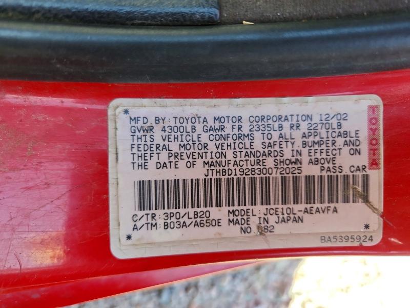 Aukcja sprzedaży 2003 Lexus Is 300, vin: JTHBD192830072025, numer aukcji: 70565336