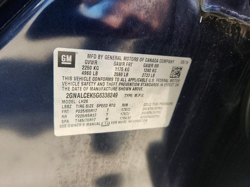 67409756 :رقم المزاد ، 2GNALCEK5G6338249 vin ، 2016 Chevrolet Equinox مزاد بيع