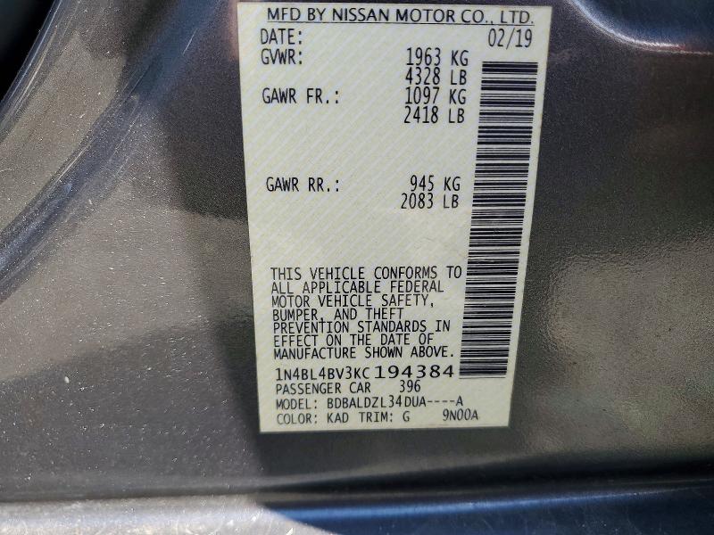 Продажа на аукционе авто 2019 Nissan Altima, vin: 1N4BL4BV3KC194384, номер лота: 67425906