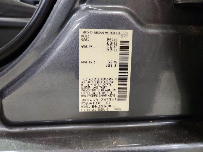 Aukcja sprzedaży 2019 Nissan Altima, vin: 1N4BL4BV7KC247345, numer aukcji: 64664776