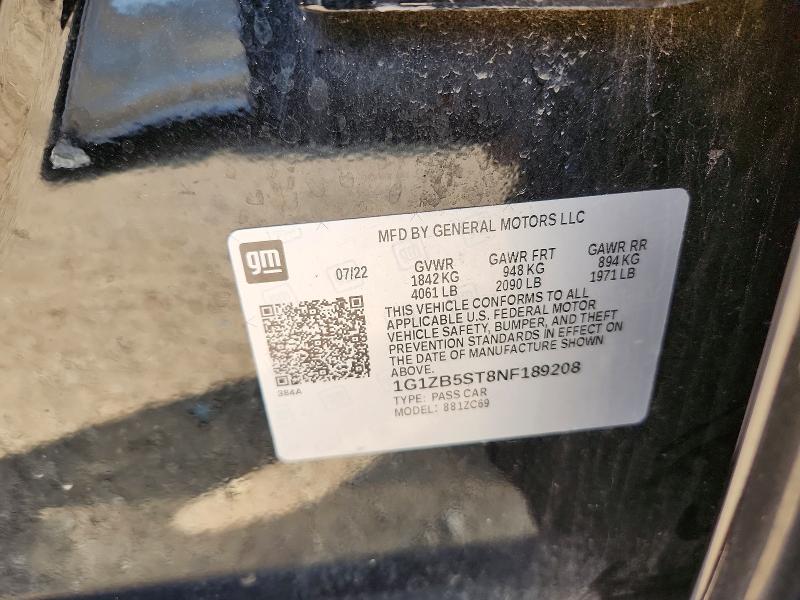 67460456 :رقم المزاد ، 1G1ZB5ST8NF189208 vin ، 2022 Chevrolet Malibu مزاد بيع