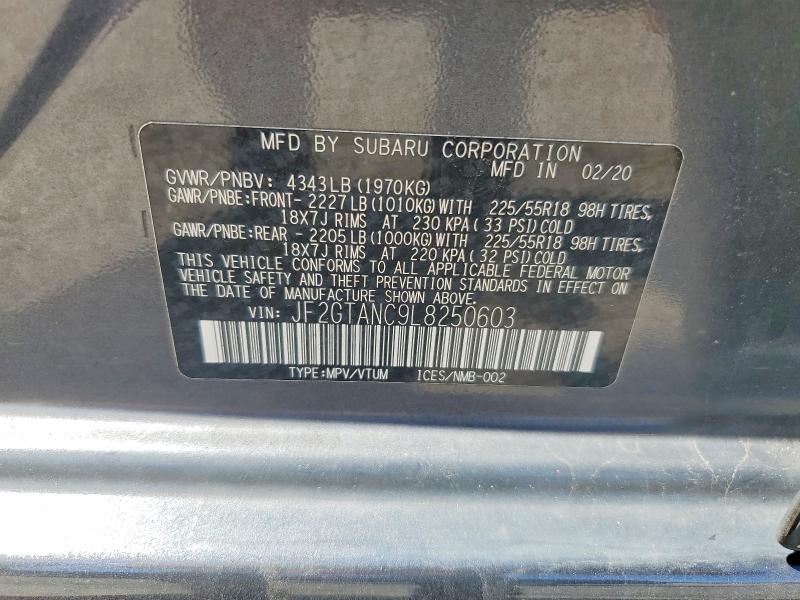 Продаж на аукціоні авто 2020 Subaru Crosstrek, vin: JF2GTANC9L8250603, номер лоту: 68335906