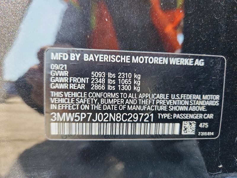 Auction sale of the 2022 Bmw 330e, vin: 3MW5P7J02N8C29721, lot number: 68876046