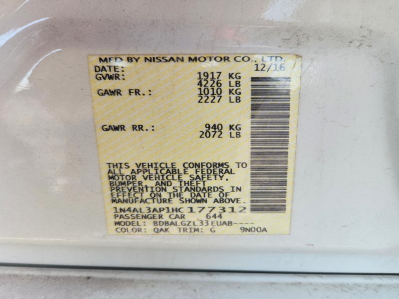 2017 Nissan Altima მანქანა იყიდება აუქციონზე, vin: 1N4AL3AP1HC177312, აუქციონის ნომერი: 67840416