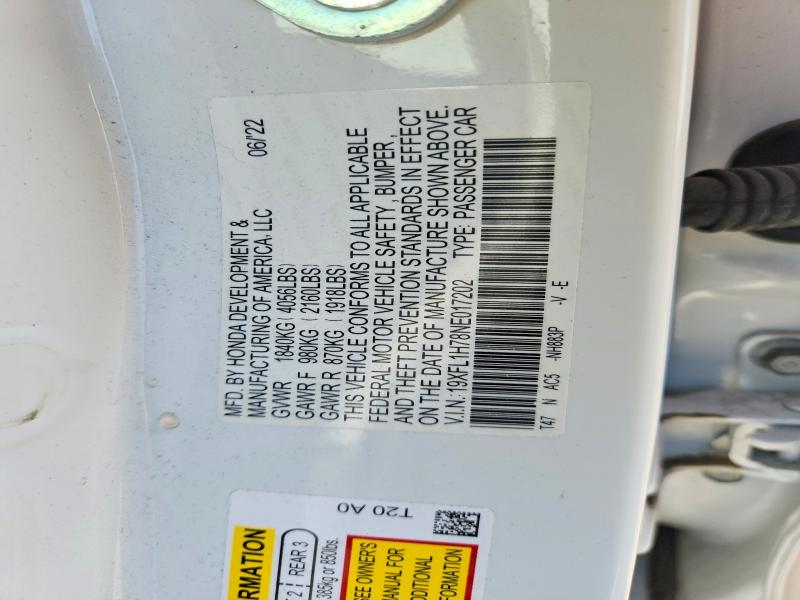 Aukcja sprzedaży 2022 Honda Civic, vin: 19XFL1H78NE017202, numer aukcji: 67079096