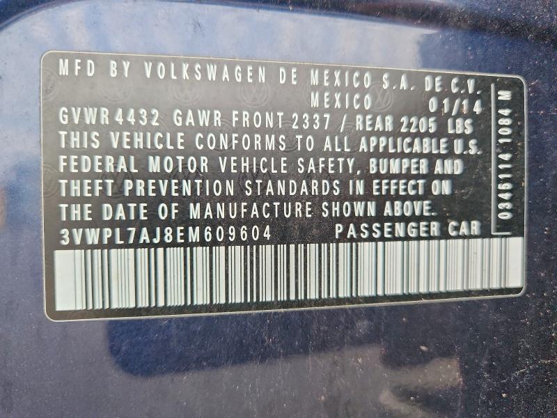 69544626 :رقم المزاد ، 3VWPL7AJ8EM609604 vin ، 2014 Volkswagen Jetta مزاد بيع