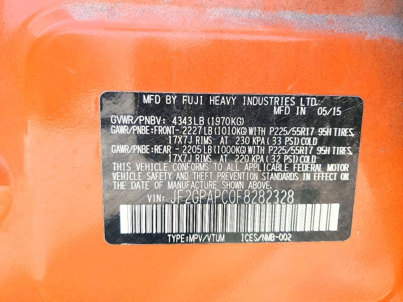 68596526 :رقم المزاد ، JF2GPAPC0F8282328         vin ، 2015 Subaru Xv Crosstrek مزاد بيع