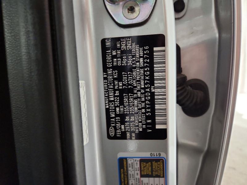2019 Kia Sorento მანქანა იყიდება აუქციონზე, vin: 5XYPGDA57KG572756, აუქციონის ნომერი: 69299916