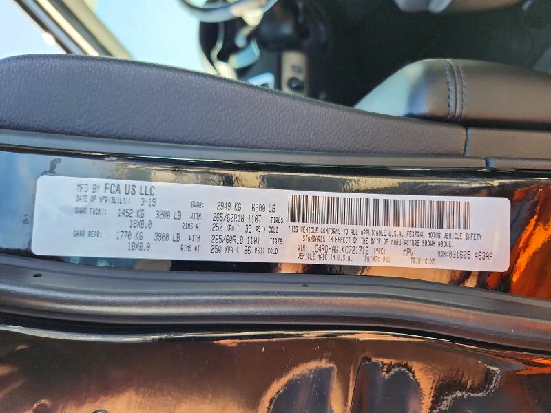 2019 Dodge Durango მანქანა იყიდება აუქციონზე, vin: 1C4RDHAG1KC721712, აუქციონის ნომერი: 68352616