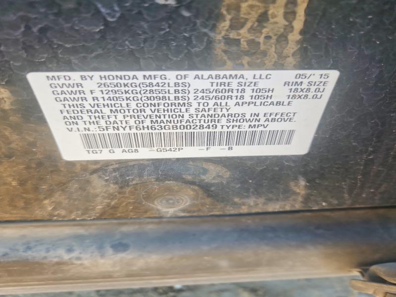 2016 Honda Pilot მანქანა იყიდება აუქციონზე, vin: 5FNYF6H63GB002849, აუქციონის ნომერი: 67637276