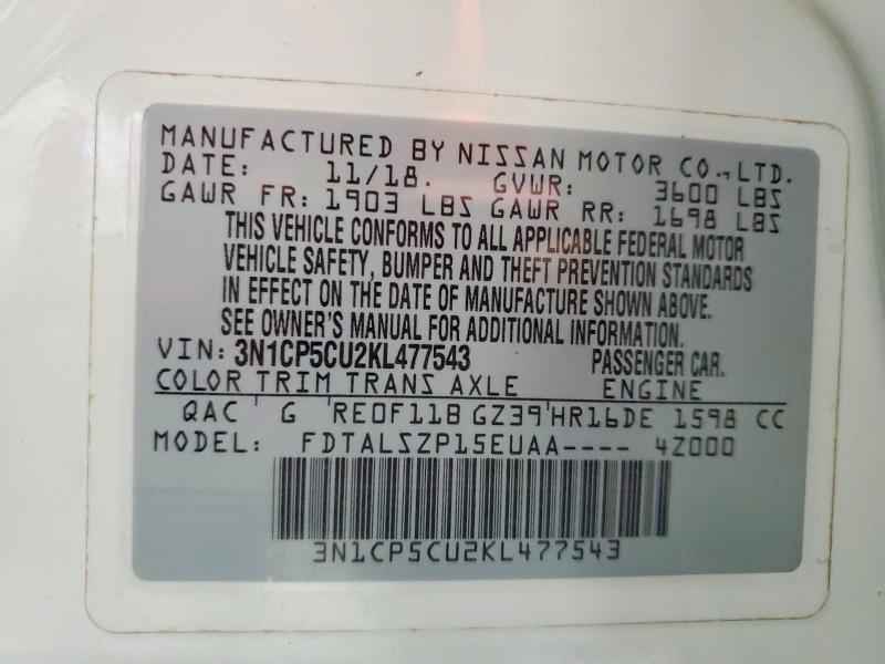 Auction sale of the 2019 Nissan Kicks, vin: 3N1CP5CU2KL477543        , lot number: 69068096