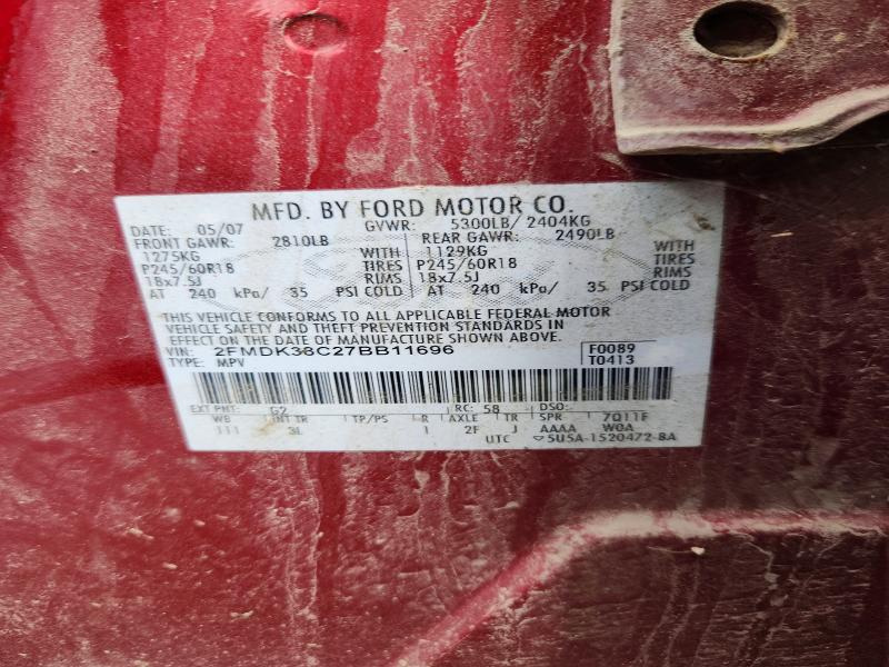 2007 Ford Edge მანქანა იყიდება აუქციონზე, vin: 2FMDK38C27BB11696, აუქციონის ნომერი: 70291146