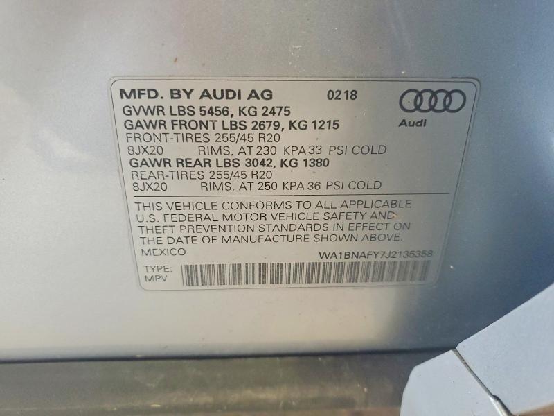 Продаж на аукціоні авто 2018 Audi Q5, vin: WA1BNAFY7J2135358, номер лоту: 59408956