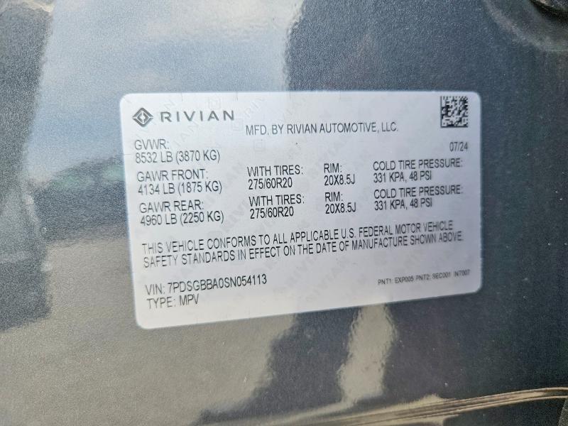 Aukcja sprzedaży 2025 Rivian R1s, vin: 7PDSGBBA0SN054113, numer aukcji: 68506966