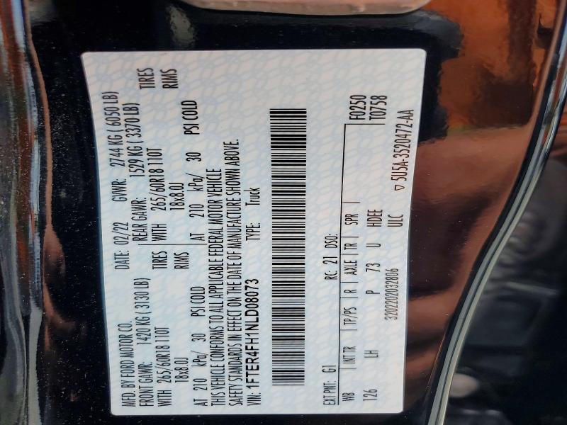 67085106 :رقم المزاد ، 1FTER4FH1NLD08073 vin ، 2022 Ford Ranger مزاد بيع