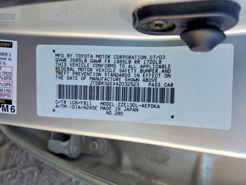 67199466 :رقم المزاد ، JTDBR32EX42032523 vin ، 2004 Toyota Corolla مزاد بيع