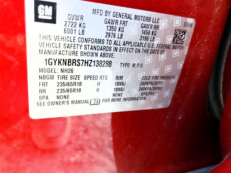 Aukcja sprzedaży 2017 Cadillac Xt5, vin: 1GYKNBRS7HZ138288, numer aukcji: 70082646