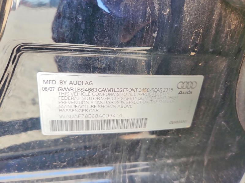 2008 Audi A4 მანქანა იყიდება აუქციონზე, vin: WAUAF78E68A009414, აუქციონის ნომერი: 68304596