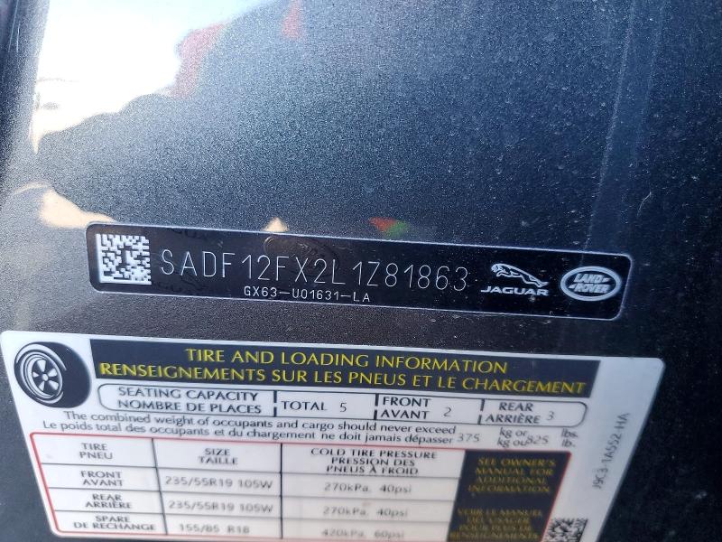 2020 Jaguar E-pace მანქანა იყიდება აუქციონზე, vin: SADF12FX2L1Z81863, აუქციონის ნომერი: 69953056