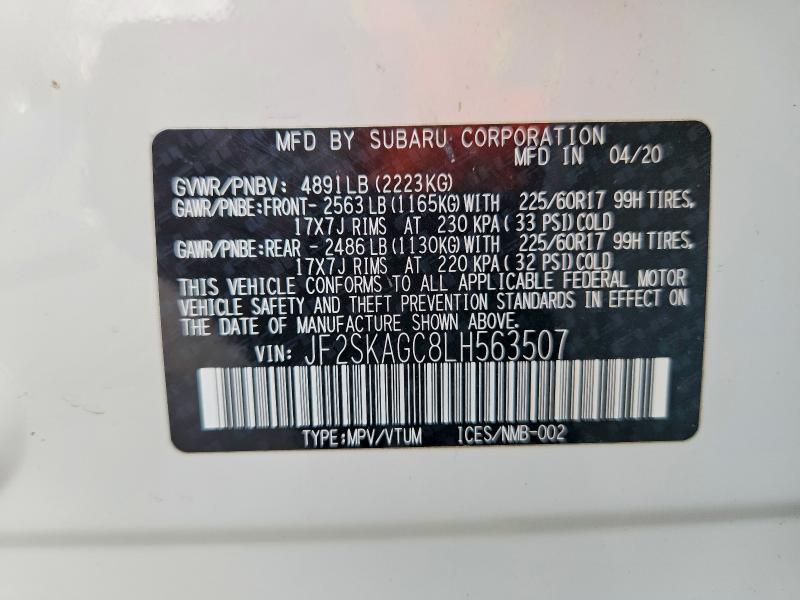 Aukcja sprzedaży 2020 Subaru Forester, vin: JF2SKAGC8LH563507, numer aukcji: 67273296