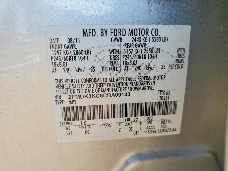 2012 Ford Edge მანქანა იყიდება აუქციონზე, vin: 2FMDK3KC6CBA09143, აუქციონის ნომერი: 67603226