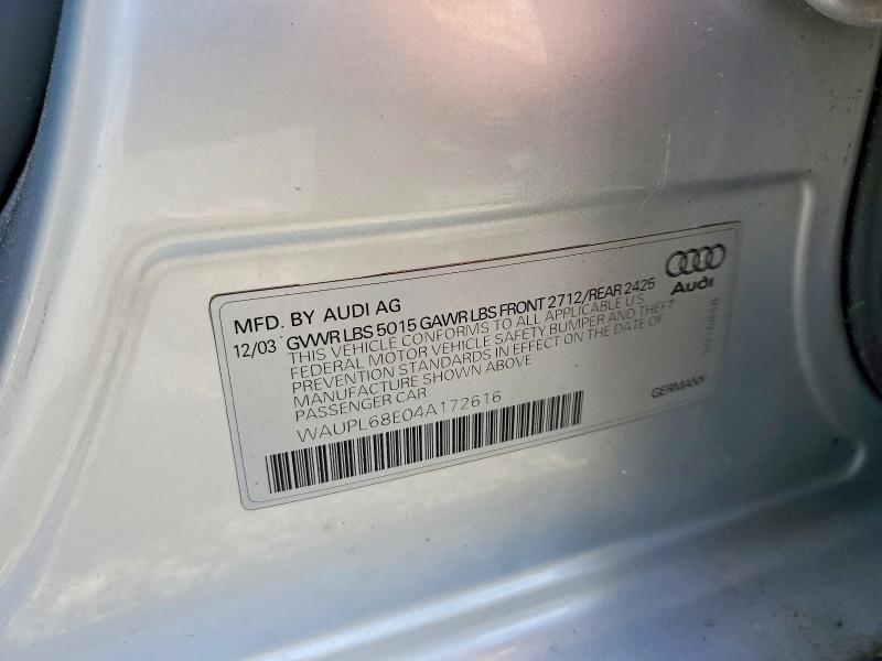 Aukcja sprzedaży 2004 Audi S4, vin: WAUPL68E04A172616, numer aukcji: 67254616