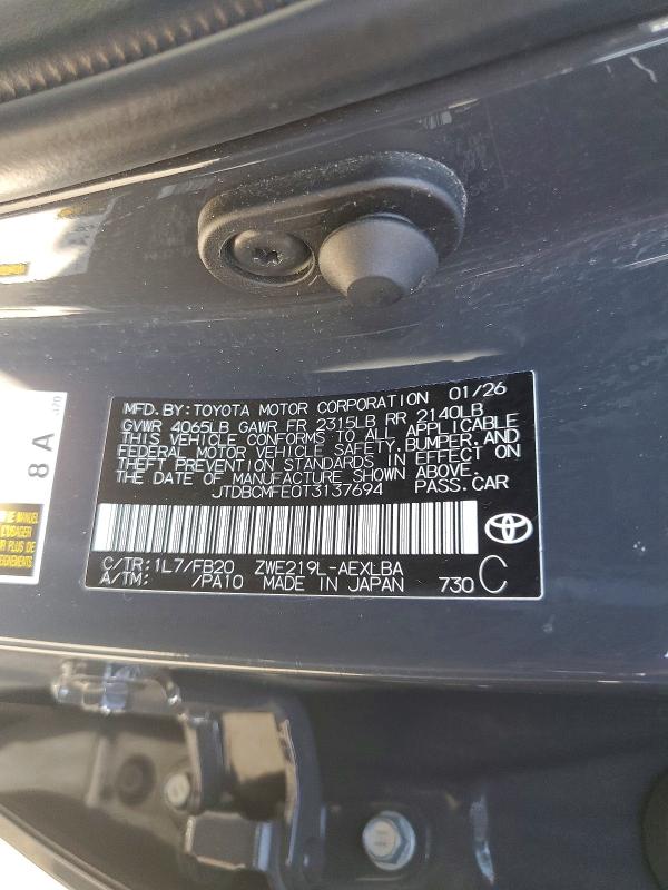 71241586 :رقم المزاد ، JTDBCMFE0T3137694 vin ، 2026 Toyota Corolla Hybrid مزاد بيع