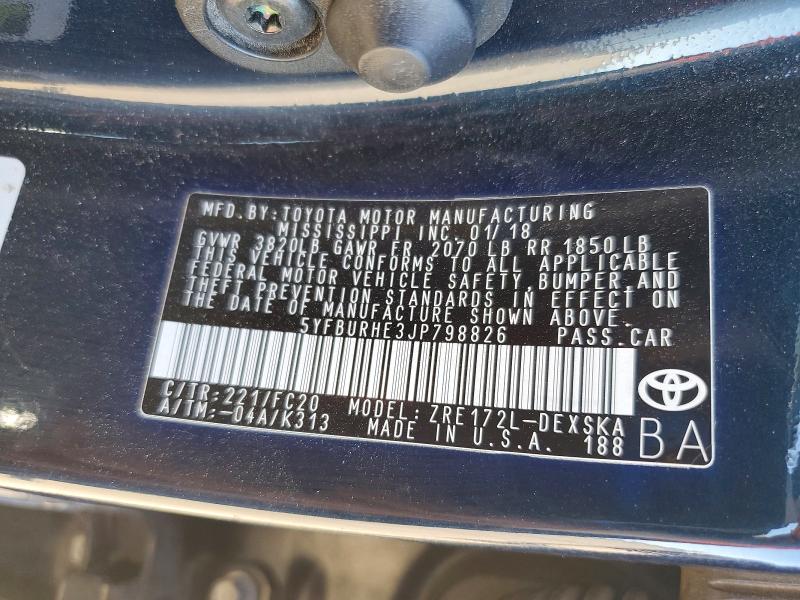 Aukcja sprzedaży 2018 Toyota Corolla, vin: 5YFBURHE3JP798826, numer aukcji: 68866606