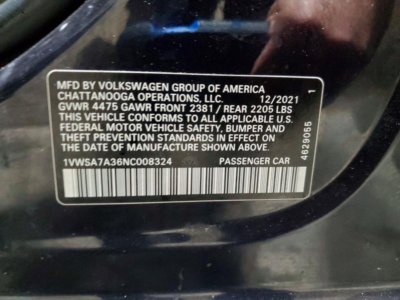 Продажа на аукционе авто 2022 Volkswagen Passat, vin: 1VWSA7A36NC008324, номер лота: 68779476