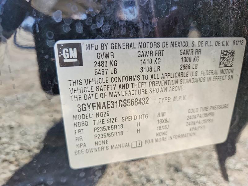 Aukcja sprzedaży 2012 Cadillac Srx, vin: 3GYFNAE31CS568432, numer aukcji: 69249806